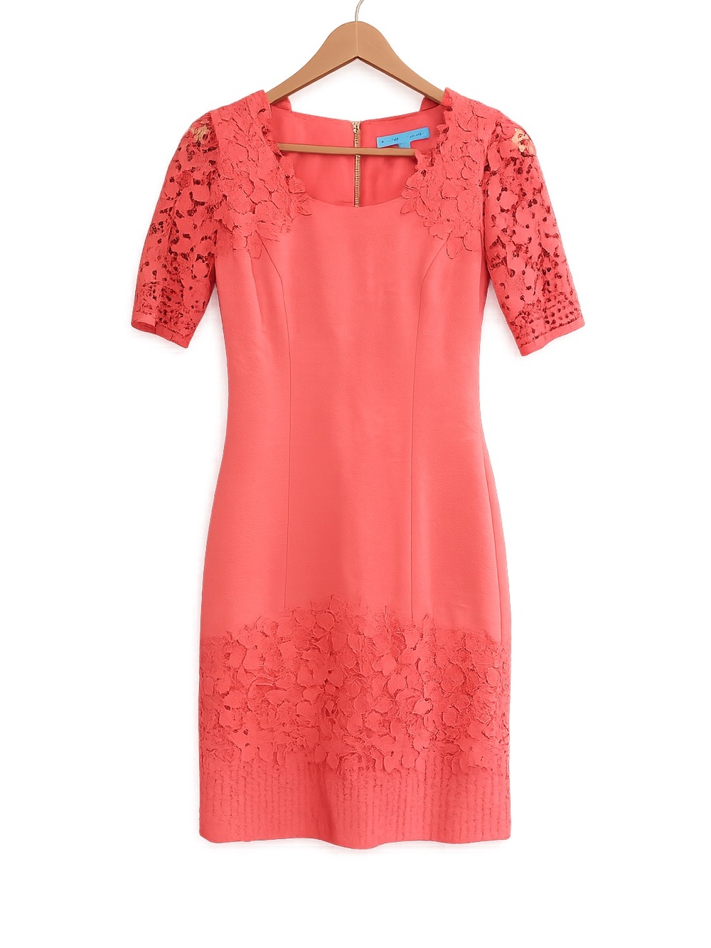 Antonio Melani Jan Dress Ladies 0 Coral Pink Crochet Lace Sheath Cocktail Sheath